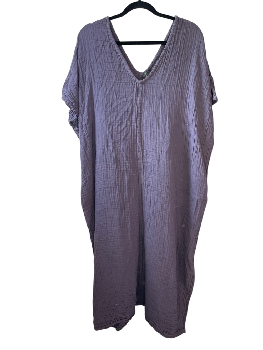 Shannon Passero Double Gauze V-Neck Relaxed Cotton Kaftan Maxi Dress Eggplant